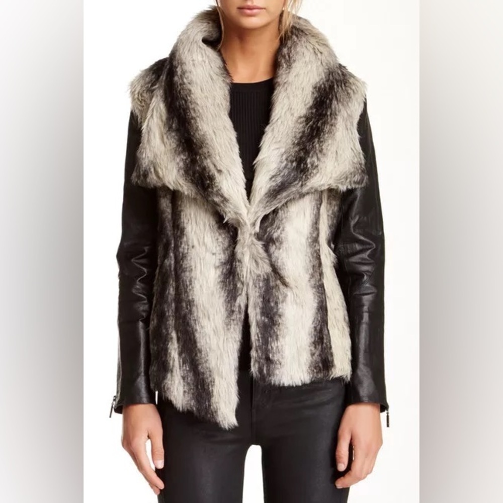 Stella & Jaime Chamonix Genuine Leather & Faux Fur Jacket Size Small - Picture 1 of 14
